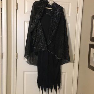 Hooded Witch Cape w/ Web Pattern and Witch Dress Set